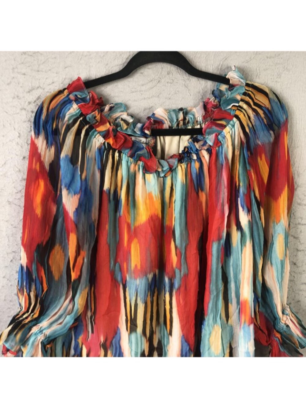 Vintage Collection Tunic Top Womens L Multicolor Abstract Ruffle Chiffon Boho - Picture 10 of 16
